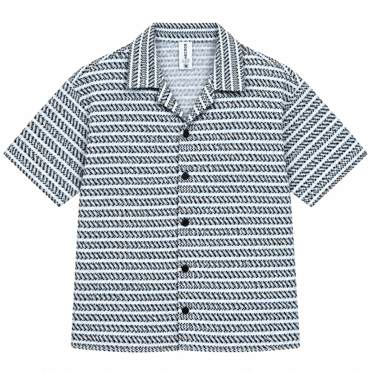 White & Grey Geometric Textured Boxy Fit Shirt