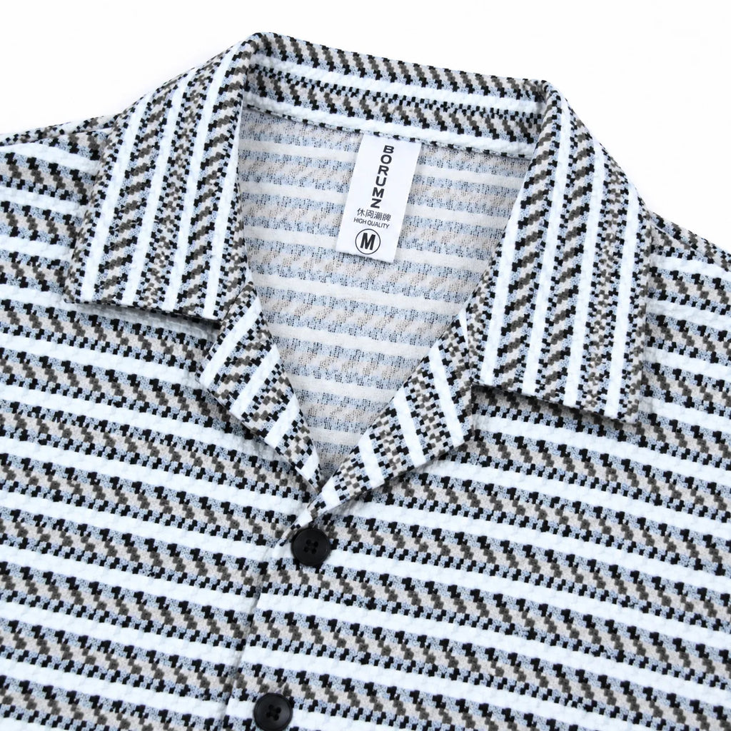 White & Grey Geometric Textured Boxy Fit Shirt