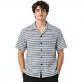 White & Grey Geometric Textured Boxy Fit Shirt