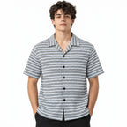 White & Grey Geometric Textured Boxy Fit Shirt