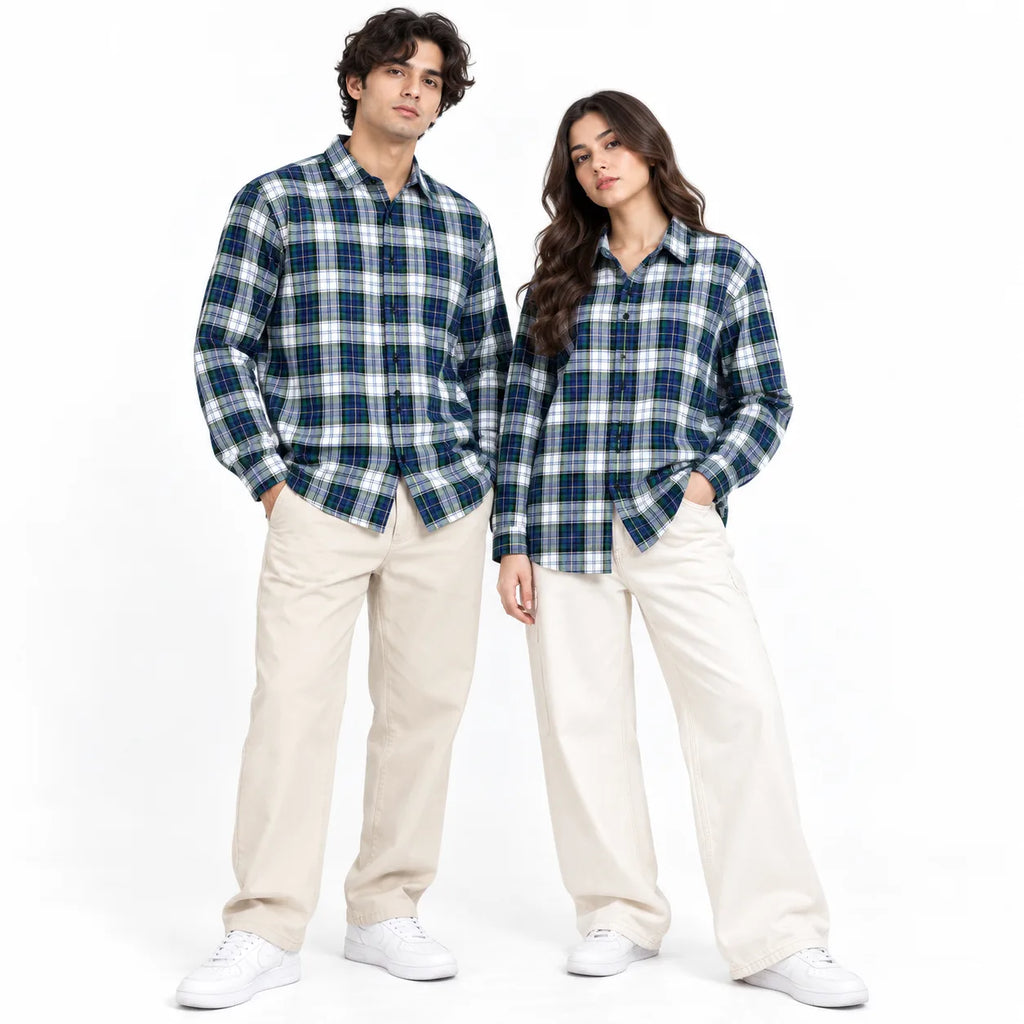 Green & Blue Plaid Check Slim Fit Long Sleeve Shirt