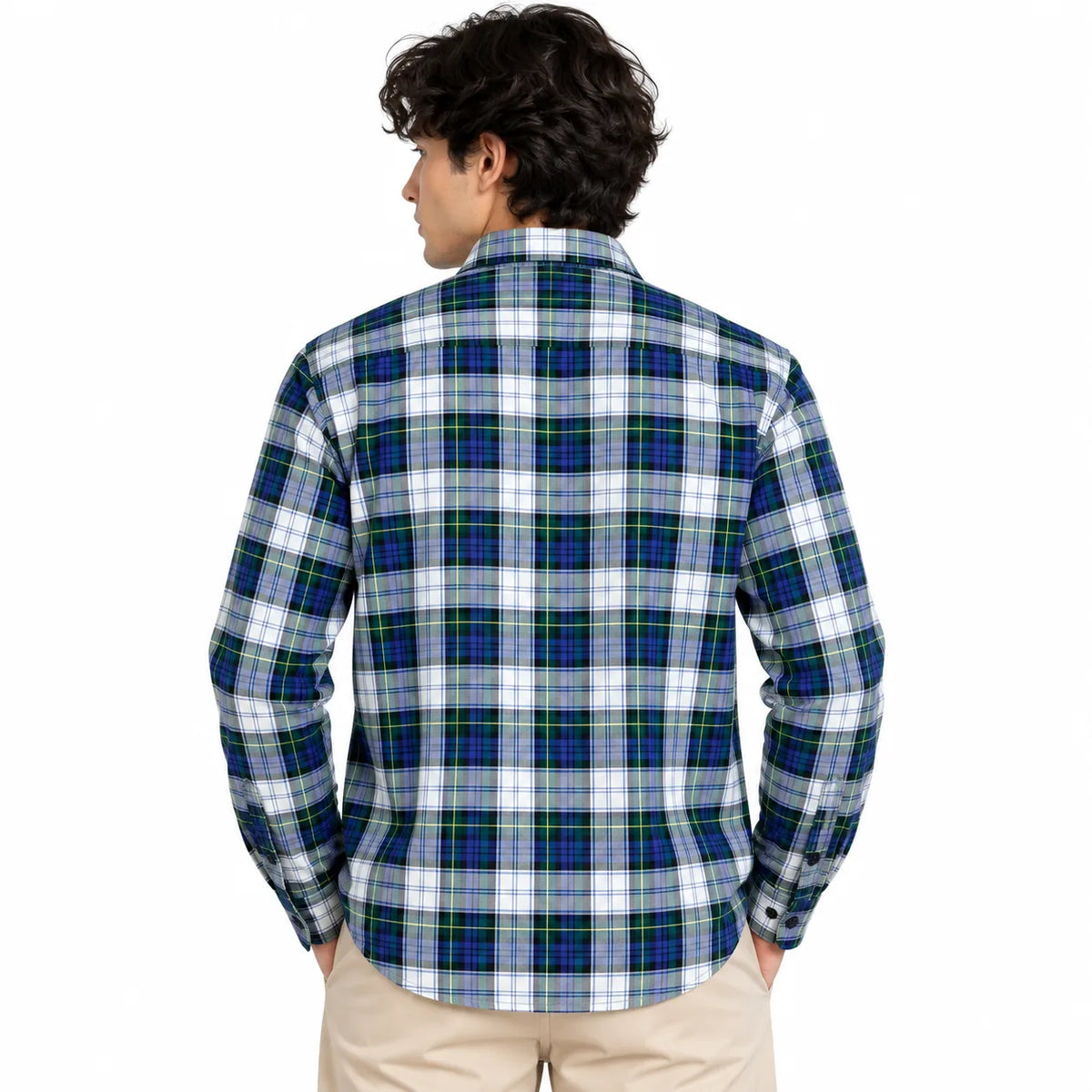 Green & Blue Plaid Check Slim Fit Long Sleeve Shirt