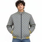 Grey & Beige GG Monogram Jacquard Knit Zip-Up Jacket