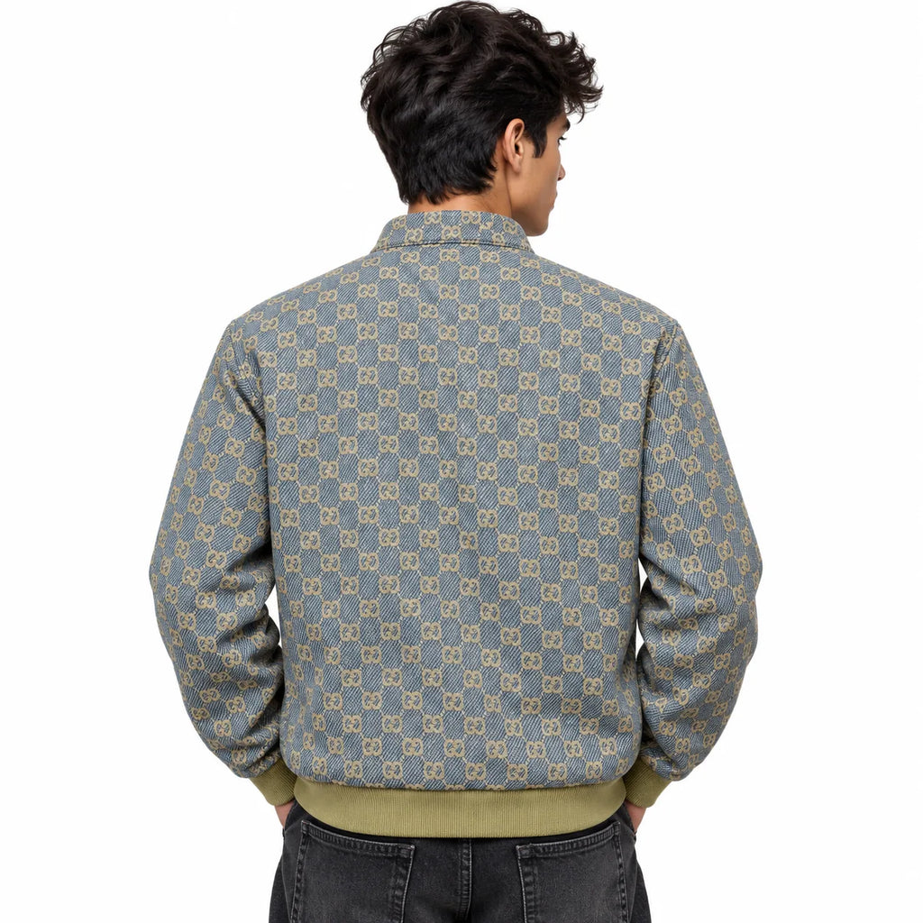 Grey & Beige GG Monogram Jacquard Knit Zip-Up Jacket