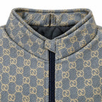 Grey & Beige GG Monogram Jacquard Knit Zip-Up Jacket