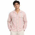 Unisex Pink & White Vertical Stripe Utility Shirt