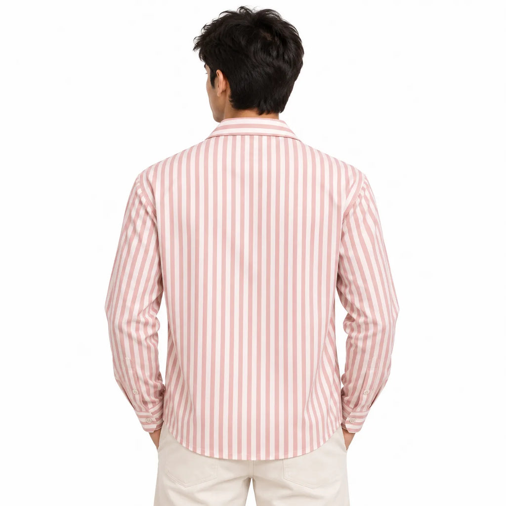 Unisex Pink & White Vertical Stripe Utility Shirt