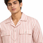 Unisex Pink & White Vertical Stripe Utility Shirt
