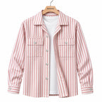 Unisex Pink & White Vertical Stripe Utility Shirt
