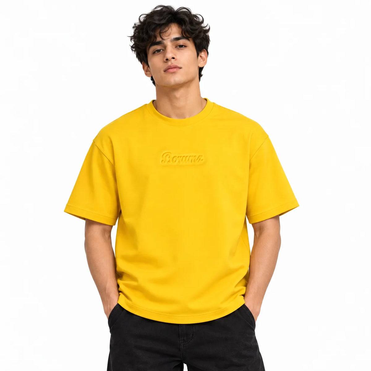 Borumz Essentials 300 GSM Scuba Drop Shoulder T-Shirt- Mustard Yellow