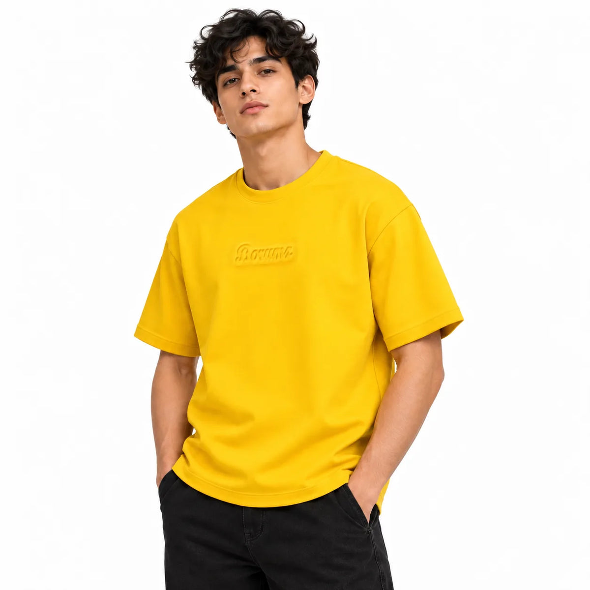 Borumz Essentials 300 GSM Scuba Drop Shoulder T-Shirt- Mustard Yellow