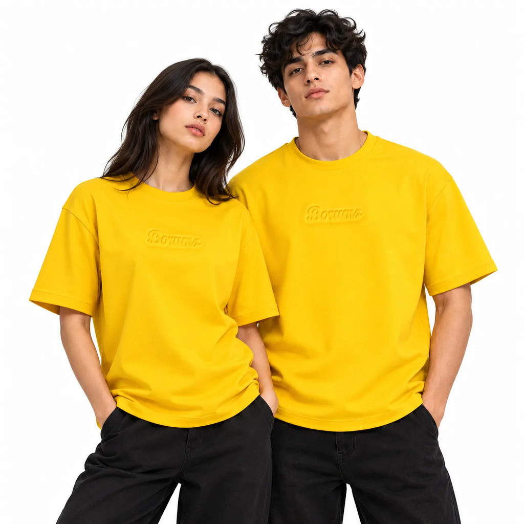 Borumz Essentials 300 GSM Scuba Drop Shoulder T-Shirt- Mustard Yellow