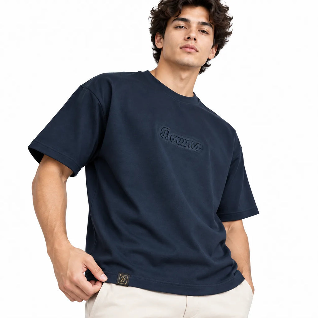 Borumz Essentials 300 GSM Scuba Drop Shoulder T-Shirt - Dark Navy