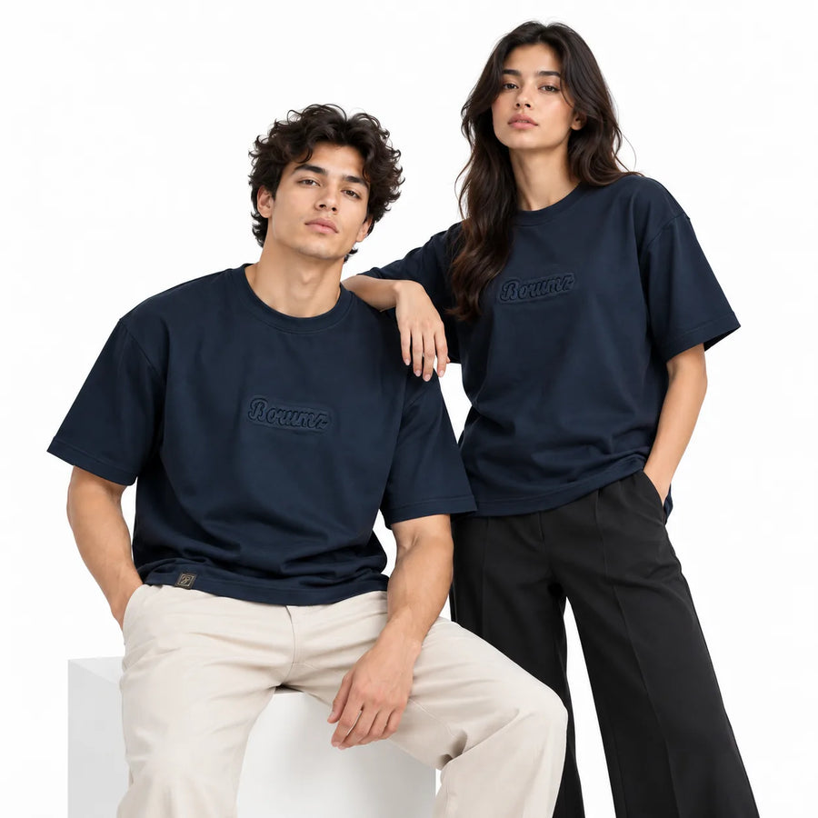 Borumz Essentials 300 GSM Scuba Drop Shoulder T-Shirt - Dark Navy