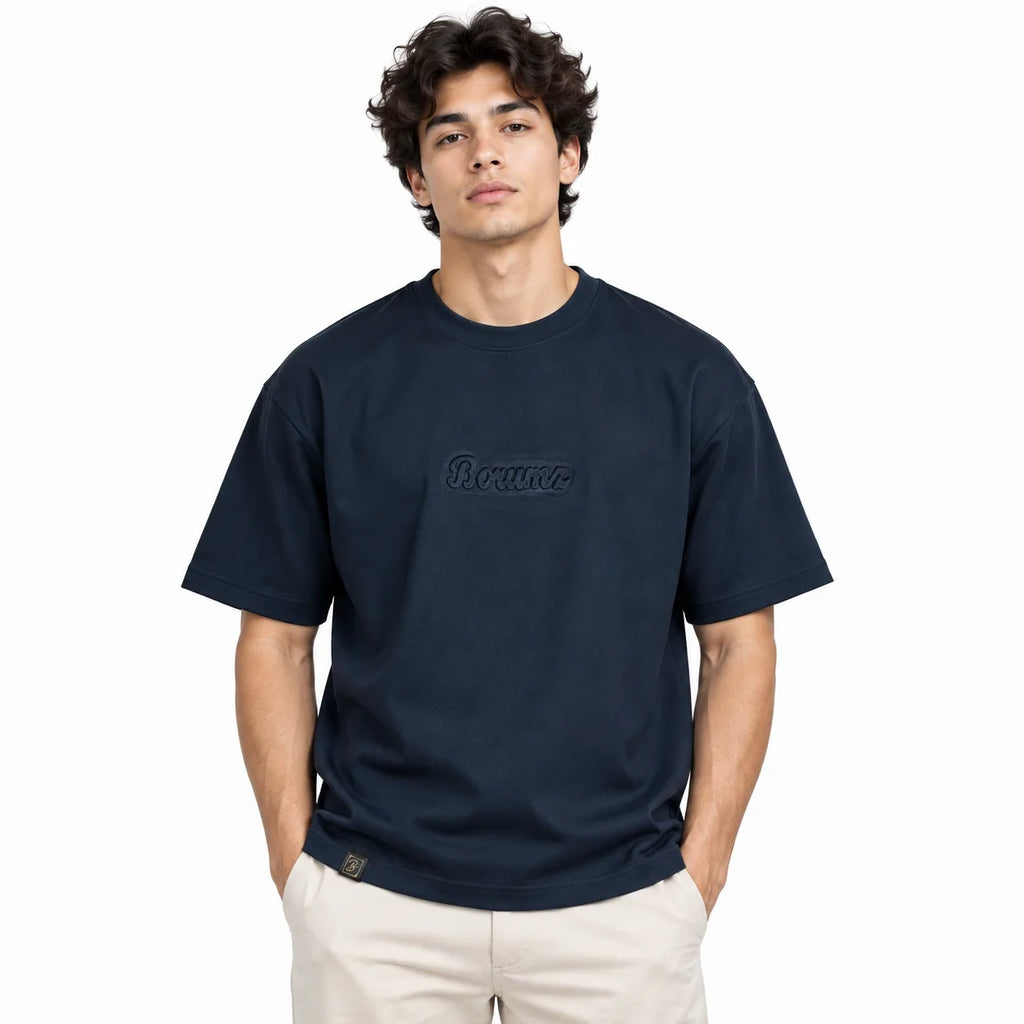 Borumz Essentials 300 GSM Scuba Drop Shoulder T-Shirt - Dark Navy