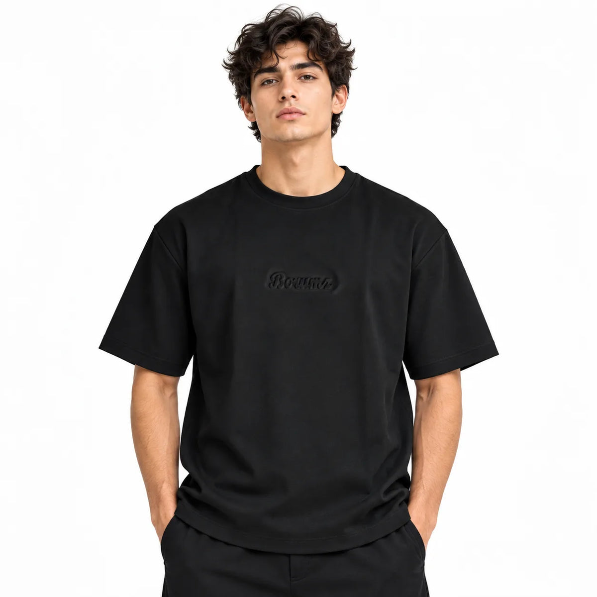 Borumz Essentials 300 GSM Scuba Drop Shoulder T-Shirt - Jet Black