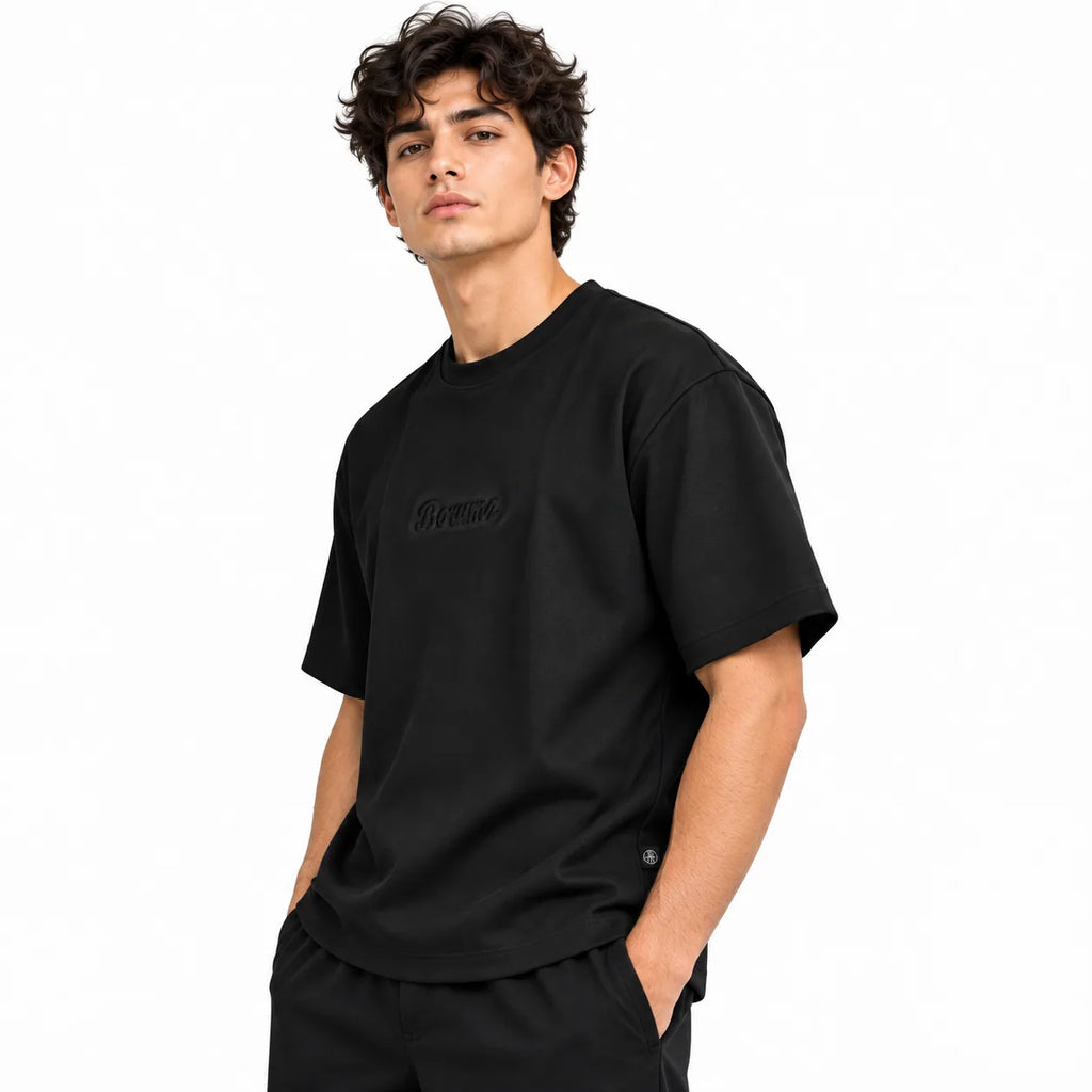 Borumz Essentials 300 GSM Scuba Drop Shoulder T-Shirt - Jet Black