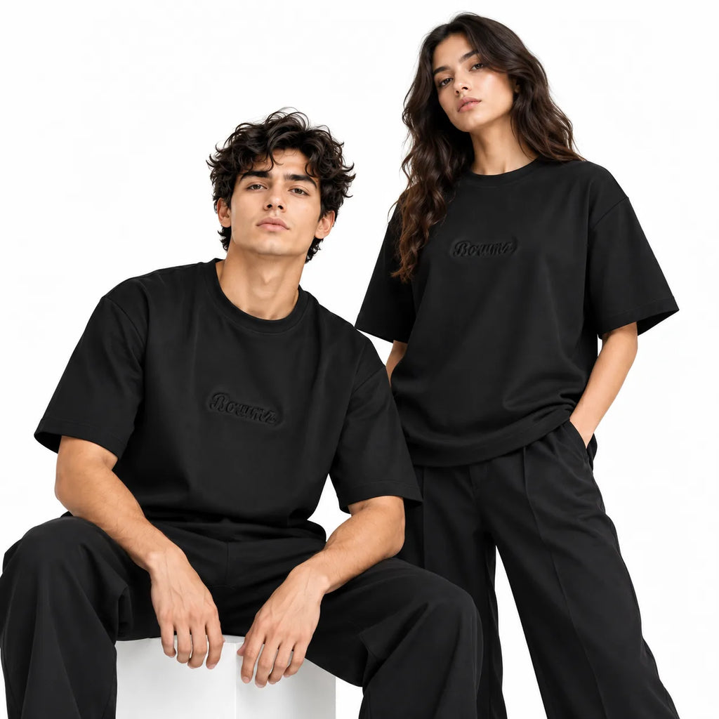 Borumz Essentials 300 GSM Scuba Drop Shoulder T-Shirt - Jet Black